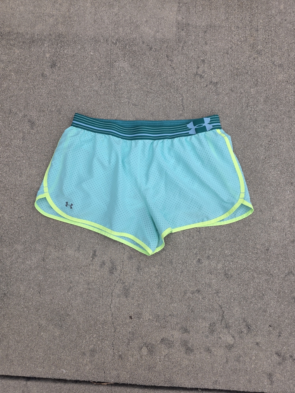 Under Armour Teal Athletic Shorts with Neon Lime Trim